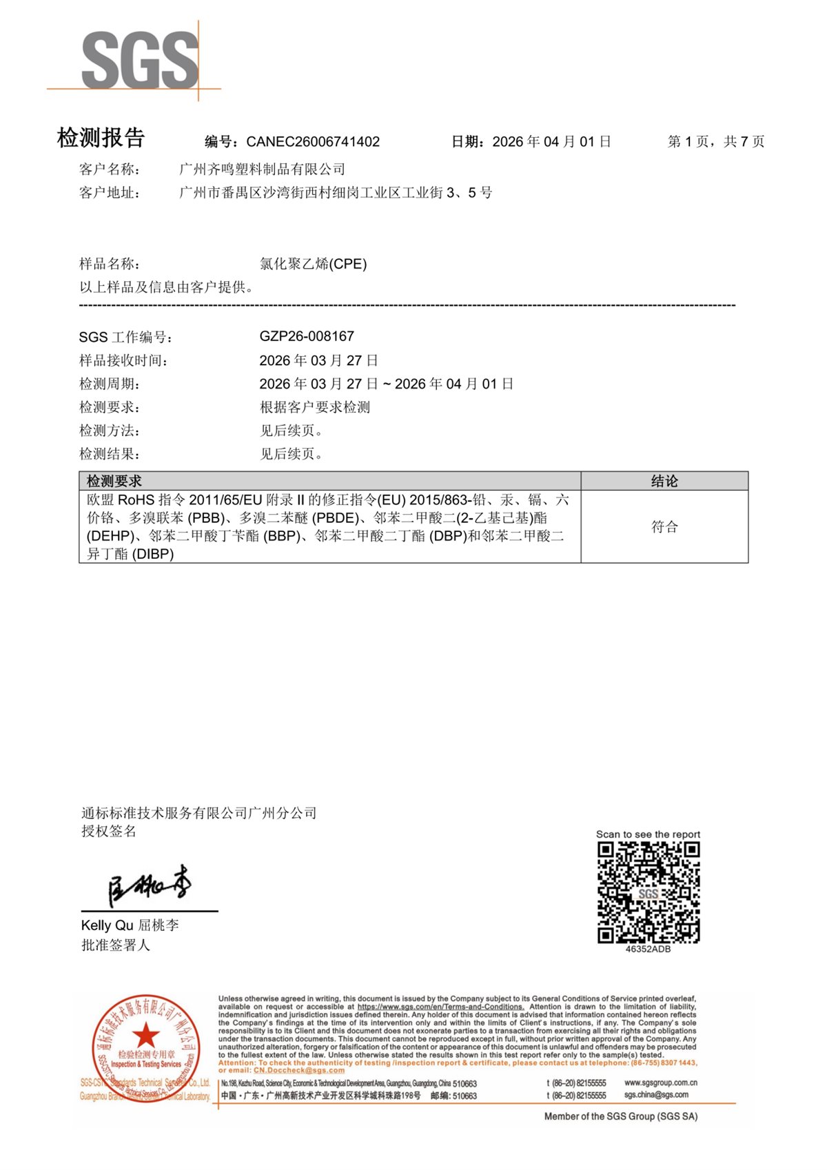 SGS RoHS检测报告
